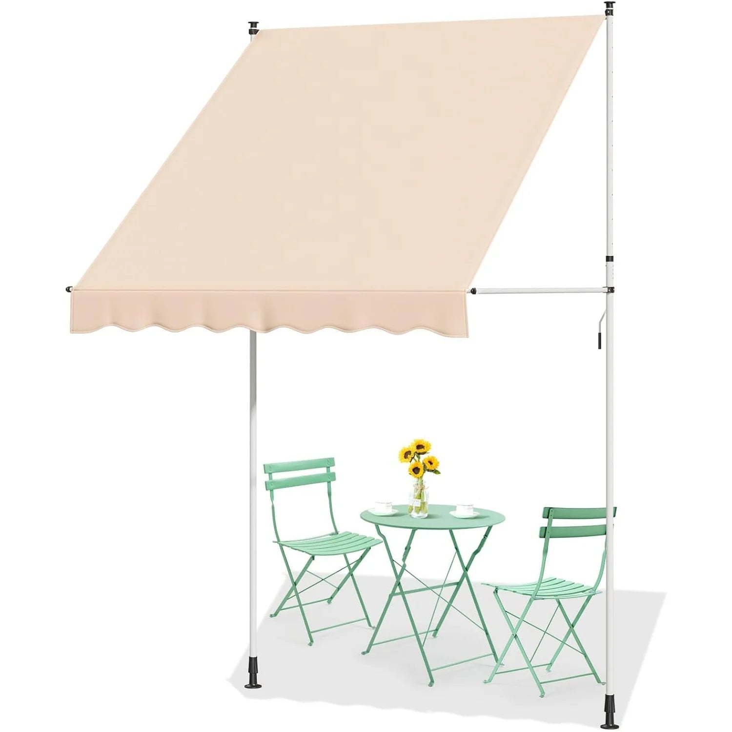 AECOJOY Manual Retractable Awning, 78" Non-Screw Outdoor Patio Awning, Beige