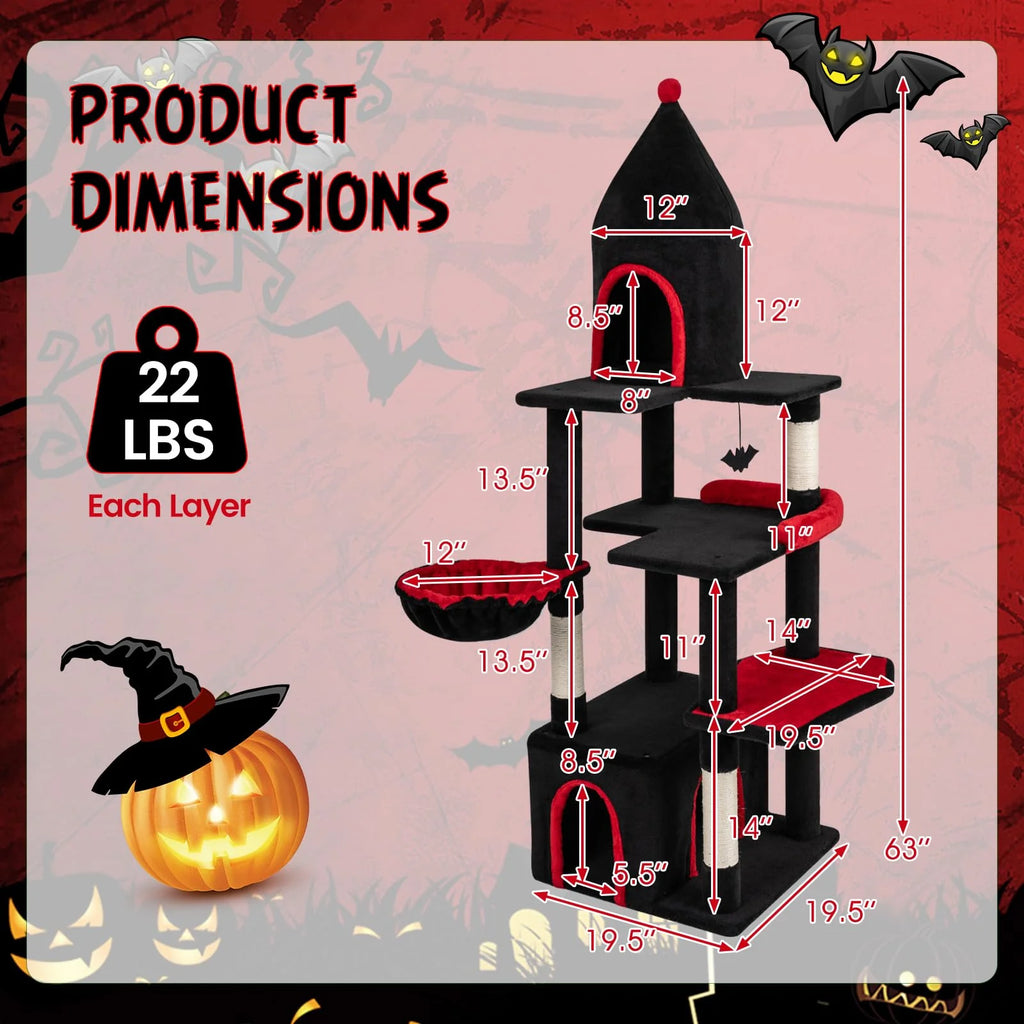 Tangkula Gothic Cat Tree 63 Inch Tall Halloween Cat Tower