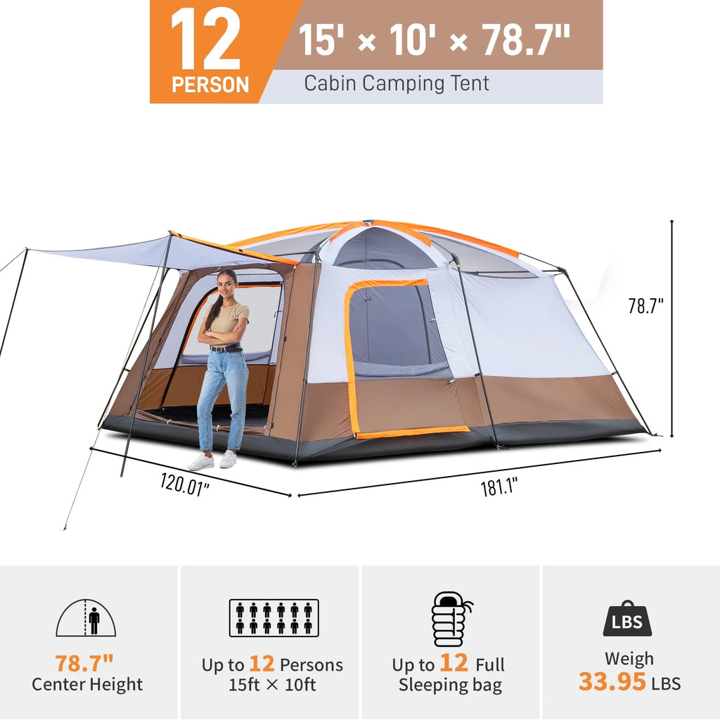 Zimtown 10 Person Tent Large Multi Room Tent for Family Camping Cabin Huge Tent with Carry Bag