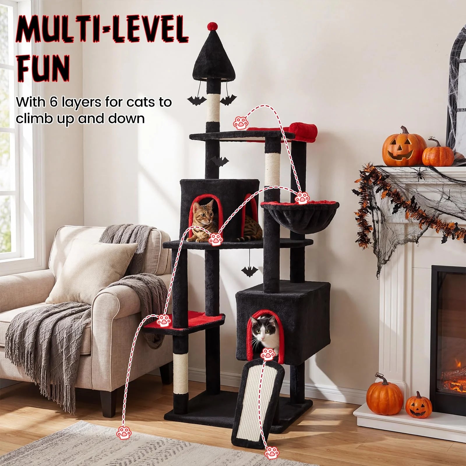 Tangkula 75" Gothic Cat Tree Halloween Cat Tower