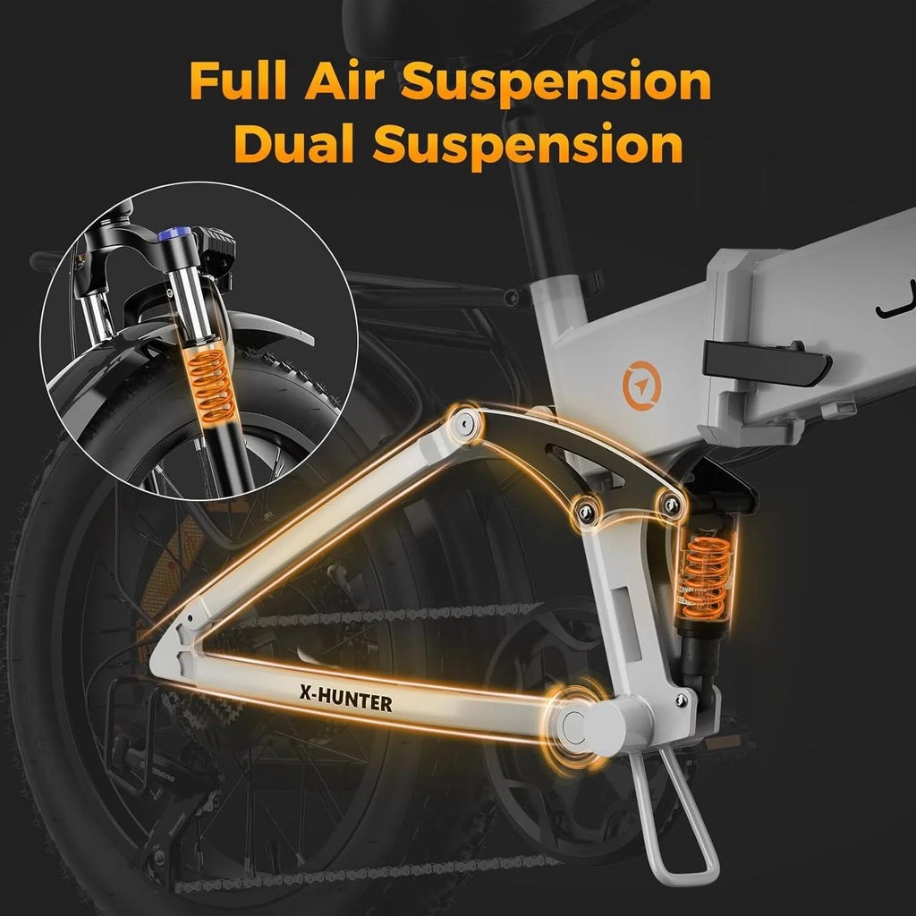 Jasion X - Hunter Electric Bike for Adults, 750W Motor Electric Bicycle with 48V 13AH Removable Battery, 20" X4.0 Fat Tire Folding Ebike, Full Suspension, 7 - Speed Bicycles