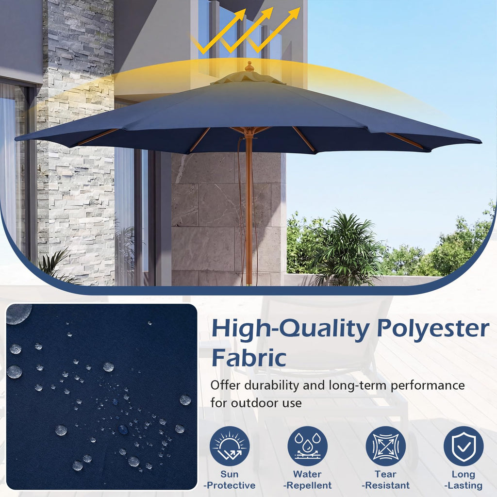 Tangkula 9 FT Patio Umbrella | Outdoor Table Market Umbrella with 8 Wooden Ribs