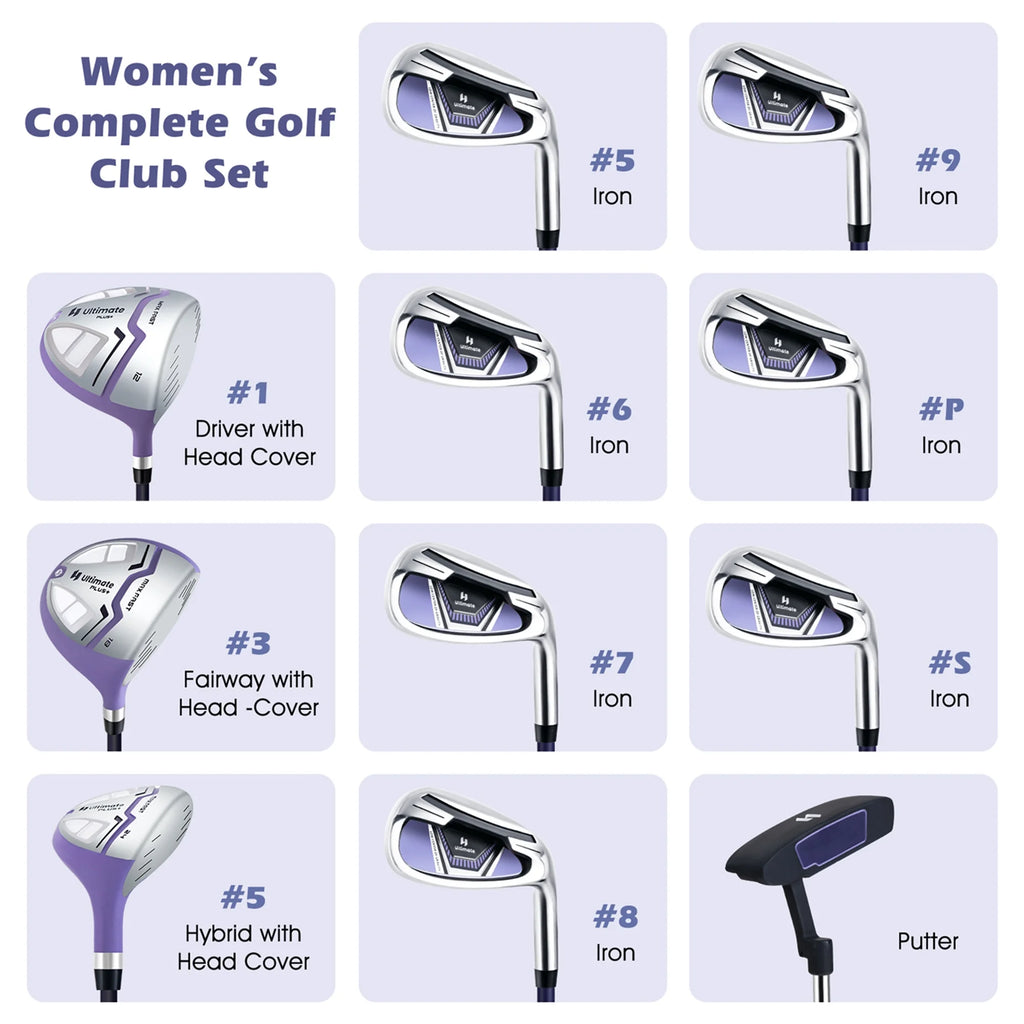 Ultimate Womens Complete Golf Club Set Golf Club Package Set W/ Rain Hood, Right Hand Purple