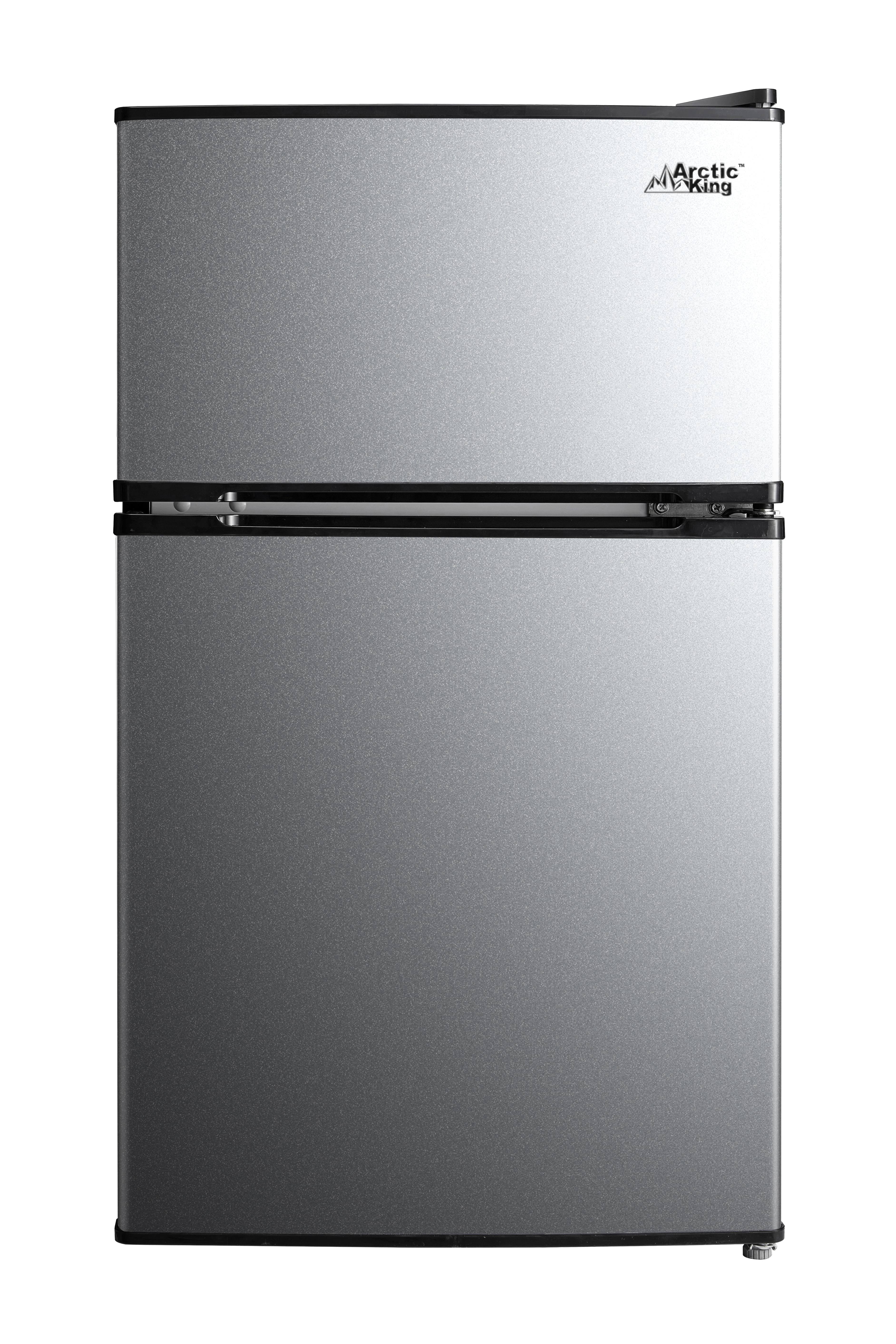 Arctic King 3.2 Cu ft Two Door Mini Fridge with Freezer, Stainless Steel, E-Star, Arm32d5asl, Silver