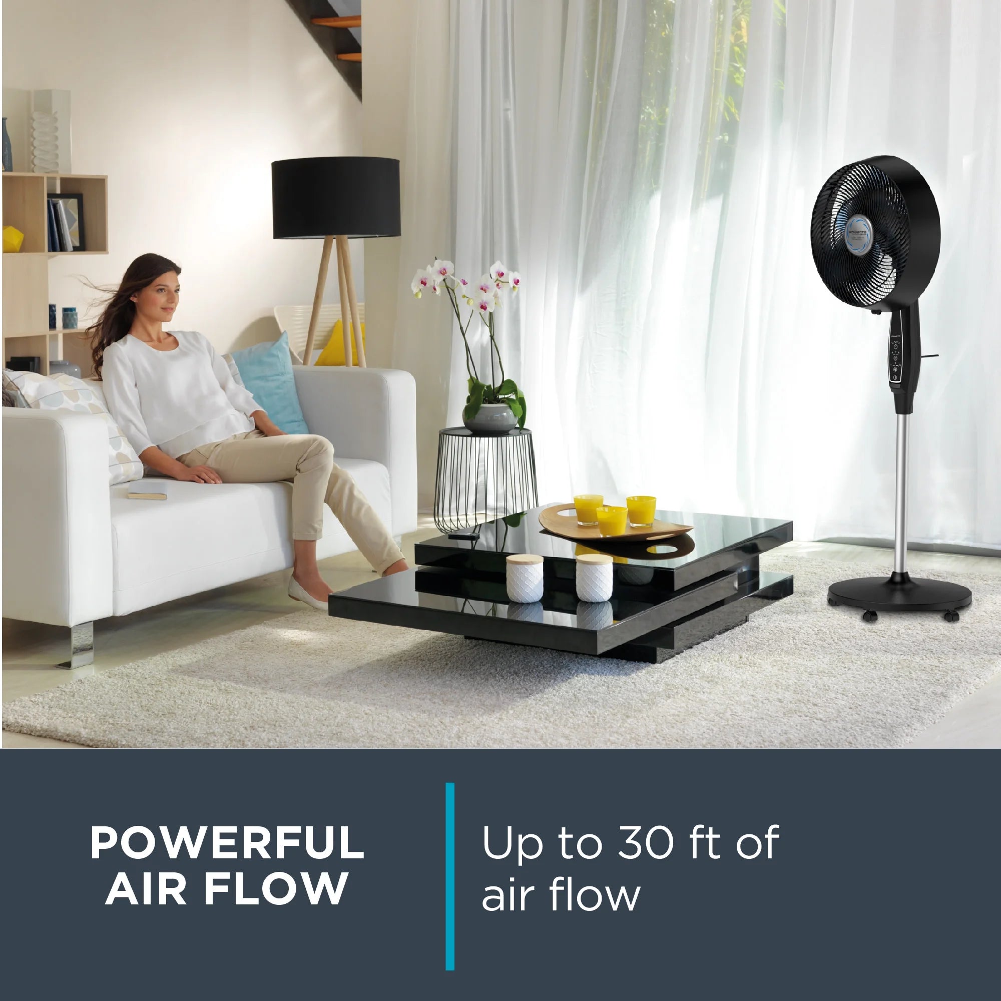 Rowenta Turbo Silence Standing Floor Fan with Remote, 53 in, Portable, 5 Speeds, VU5670