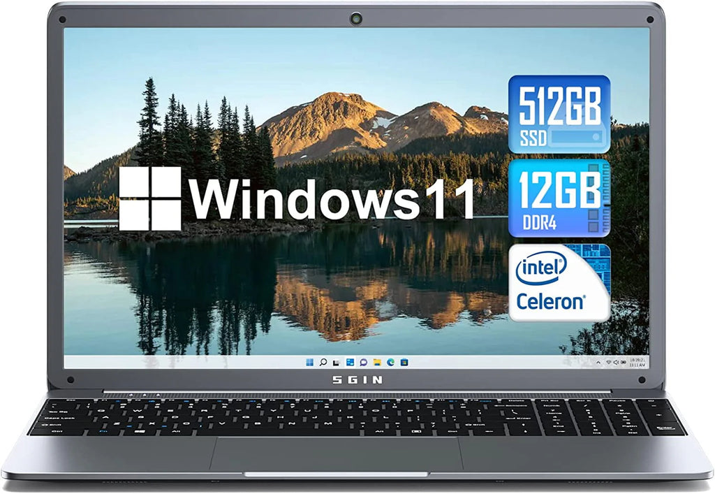 SGIN 15.6 in Laptop 12GB DDR4 512GB SSD Windows 11 with Intel Celeron N5095A Full HD 1920x1080