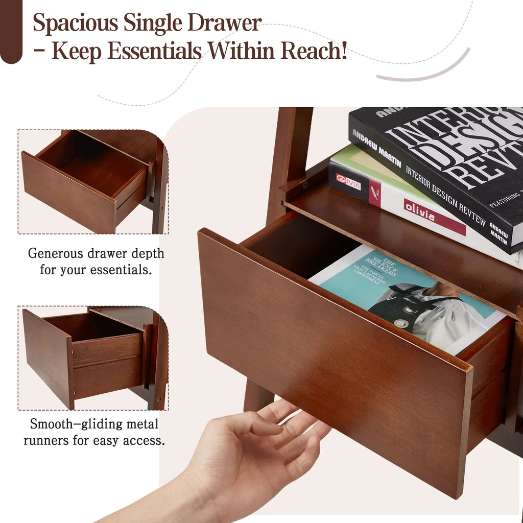 AECOJOY Nightstand with Drawer and Storage Shelf, Bamboo Bed Side Table