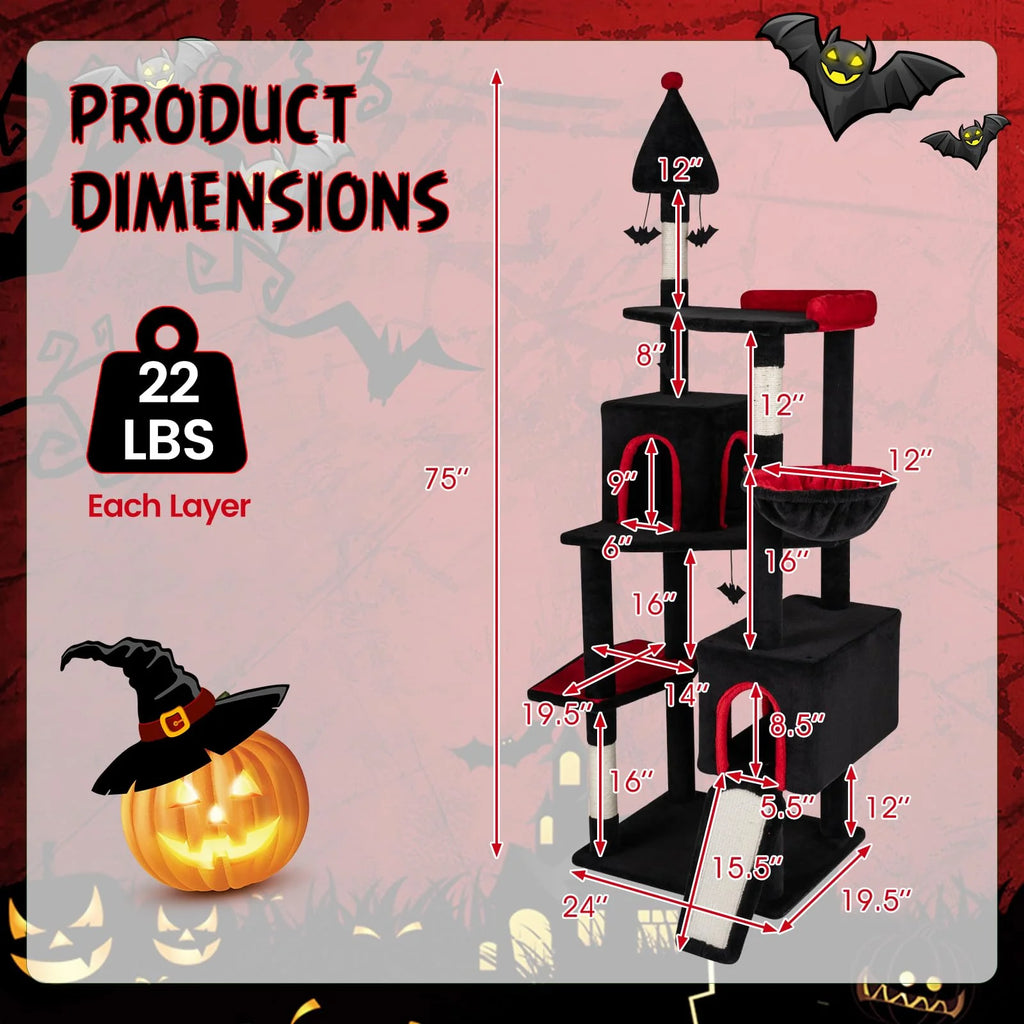 Tangkula 75" Gothic Cat Tree Halloween Cat Tower