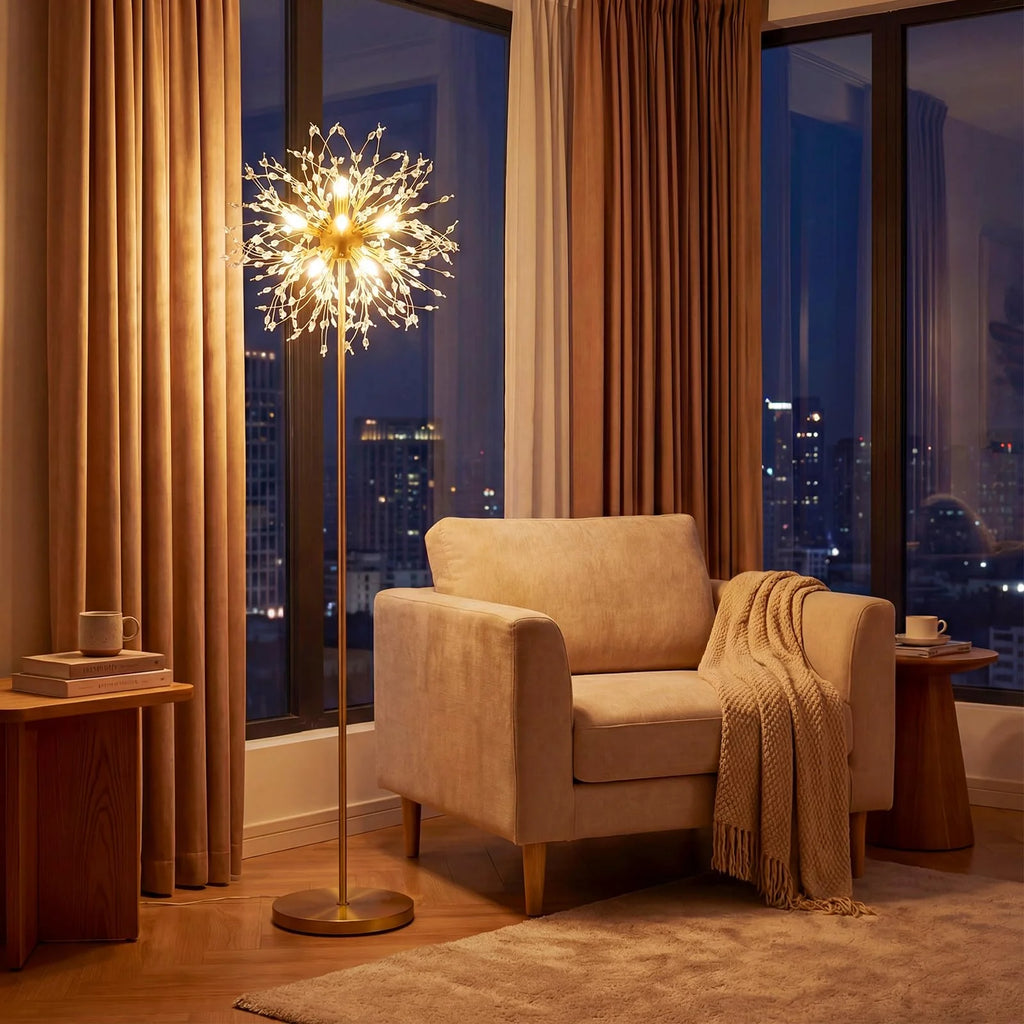Tangkula 63-Inch Crystal Floor Lamp Modern Freestanding Dandelion Light