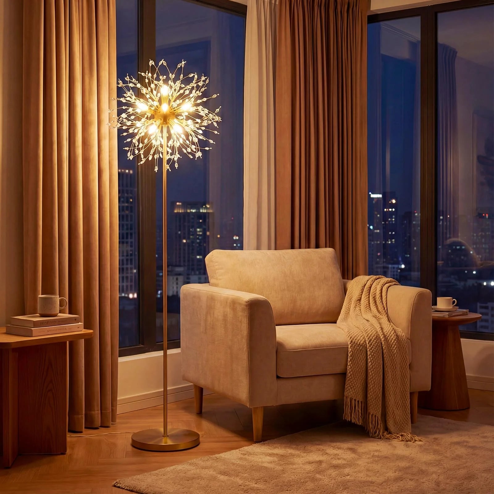 Tangkula 63-Inch Crystal Floor Lamp Modern Freestanding Dandelion Light