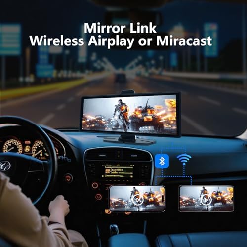 10.26" HD Carplay Screen for Car, Portable Wireless Apple Android Auto Car Play Stereo with Voice Control, 4K Dashcam, 1080P Backup Camera, Mirror Link, Bluetooth GPS，Car Audio Receivers