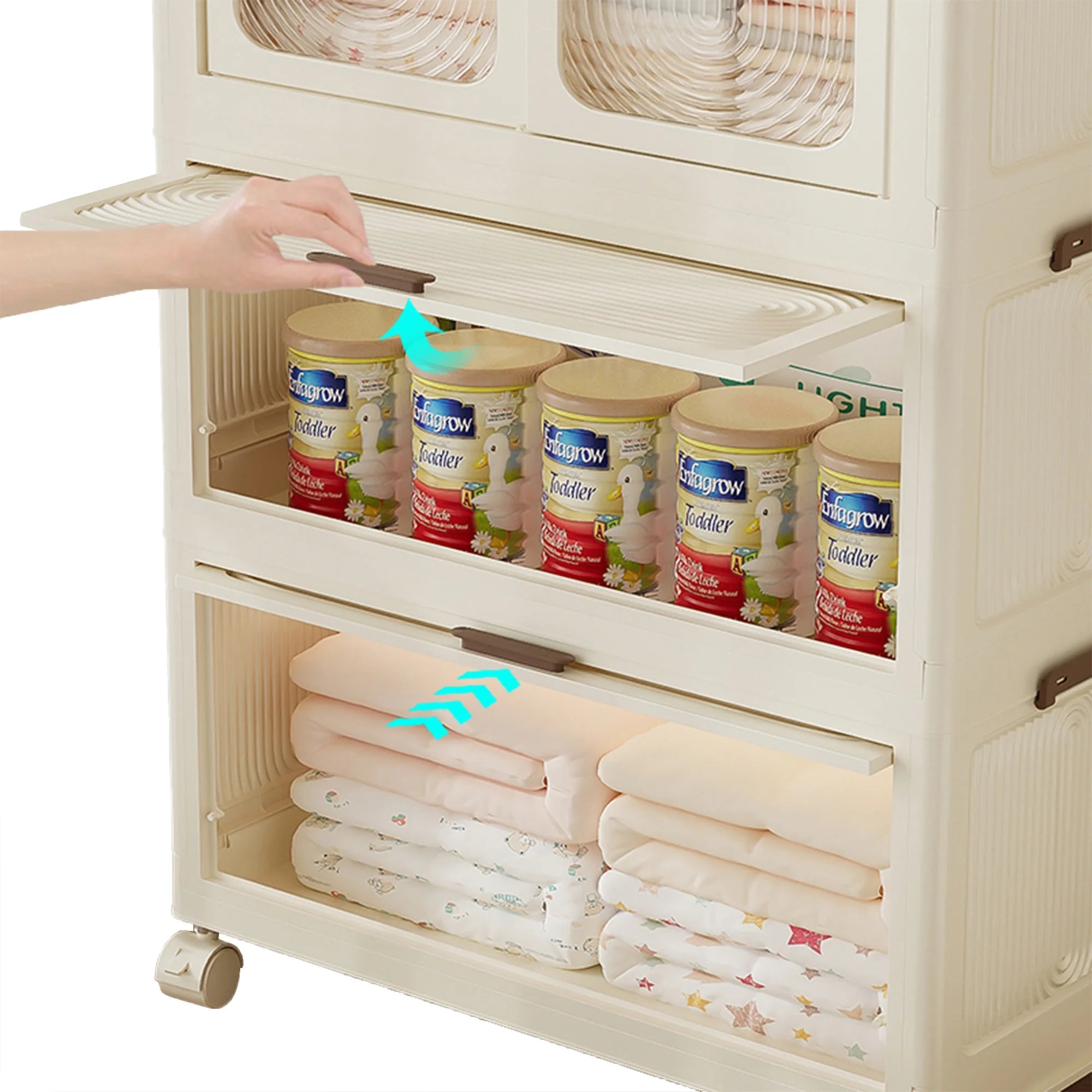 Montary Kids Portable Wardrobe W/ Magnetic Doors & Hanging Rod - 4 - Cube Plastic Storage Cabinet, Nursery/Bedroom