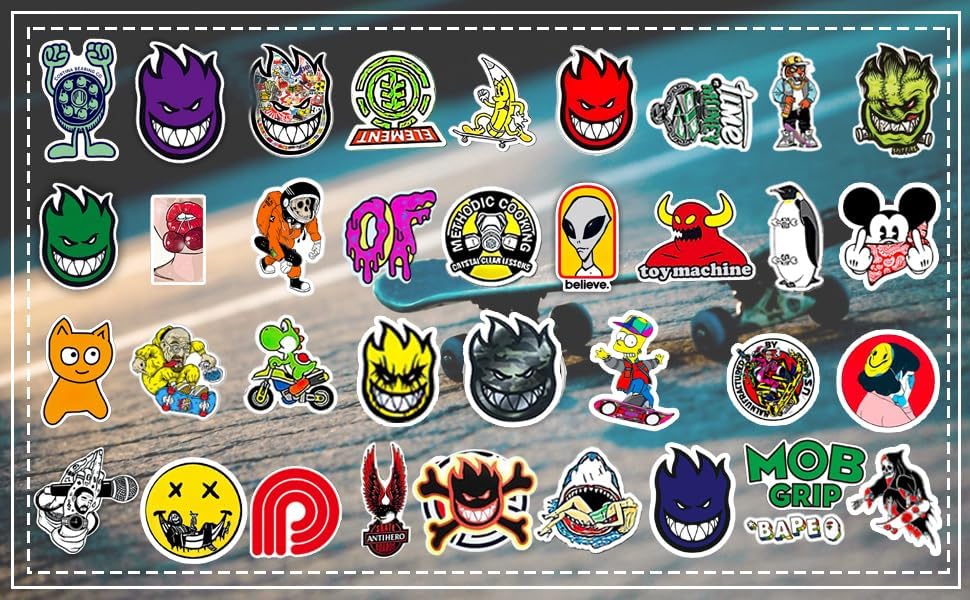 100Pcs Skateboard Stickers, Skateboading Pack Stickers for Suitcase Skateboard Laptop Computer Water Bottles Car Teens Boys Girls Decal Waterproof Sticker.
