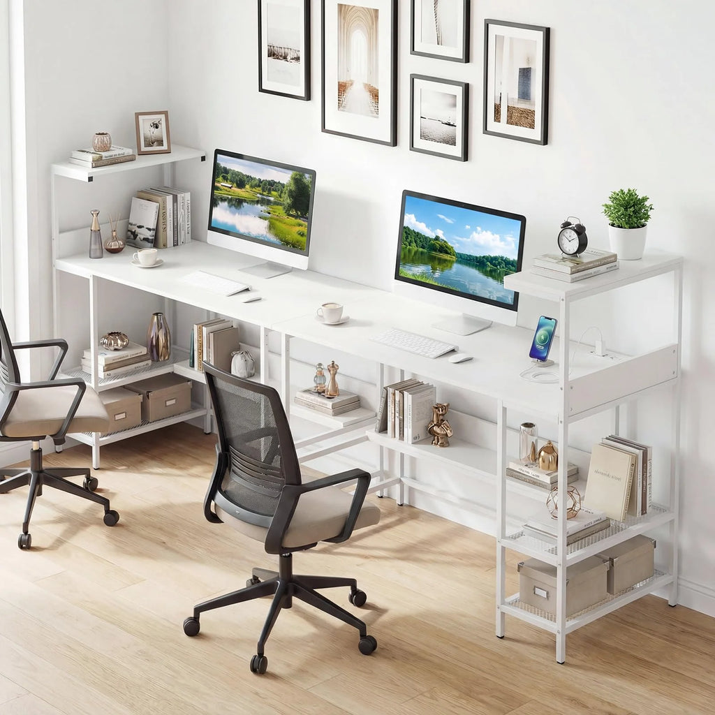 Tangkula 48" Reversible Computer Desk with Bookshelves & Power Outlets