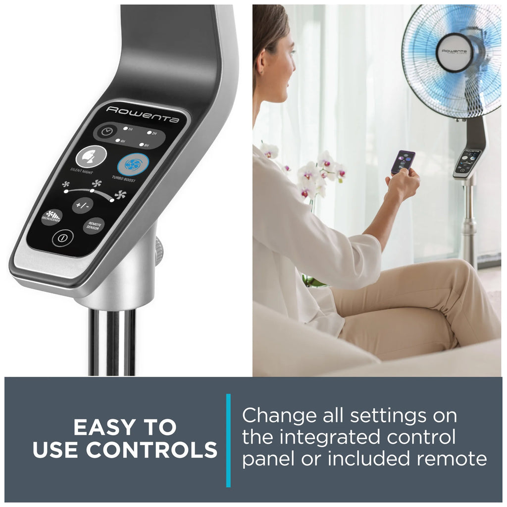 Rowenta Turbo Silence Standing Floor Fan with Remote, 53 in, Portable, 5 Speeds, VU5670