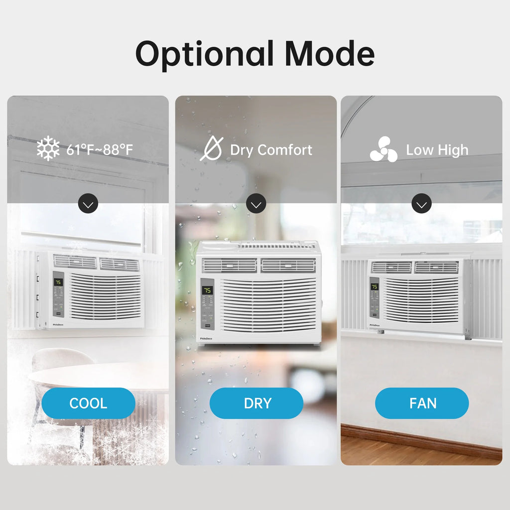 Window Air Conditioner 6000 BTU Cool to 250 Sq Ft Intelligent, LED, Remote Control, Easy to Clean Filter Screen, Can Be Used As a Dehumidifier/Fan, Operates Quietly, and Is Energy - Saving