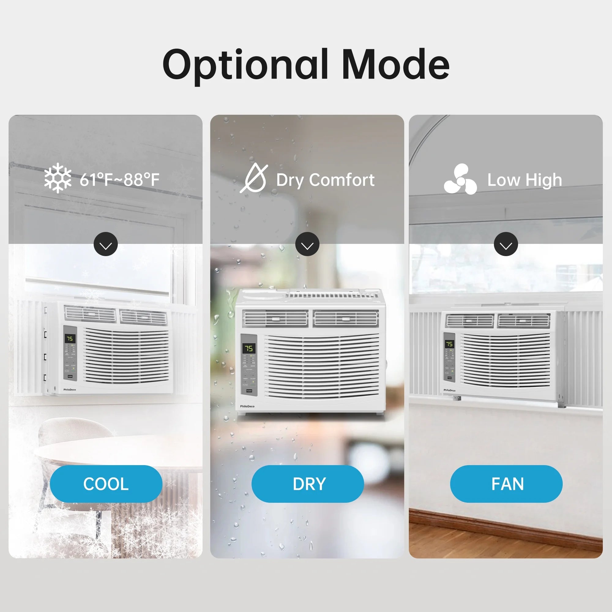 Window Air Conditioner 6000 BTU Cool to 250 Sq Ft Intelligent, LED, Remote Control, Easy to Clean Filter Screen, Can Be Used As a Dehumidifier/Fan, Operates Quietly, and Is Energy - Saving