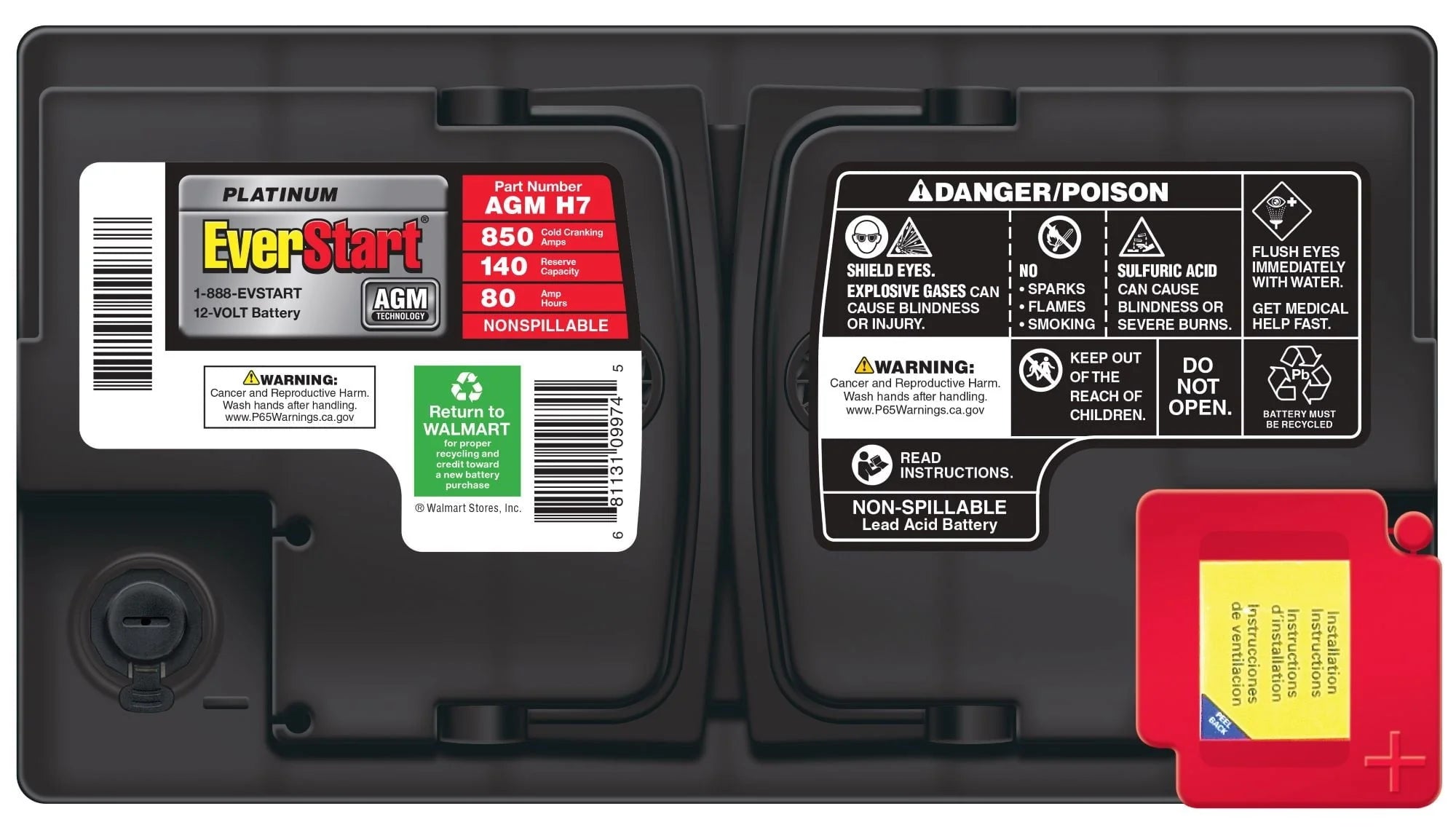 Everstart Platinum BOXED AGM Automotive Battery, Group Size H7 12 Volt, 850 CCA