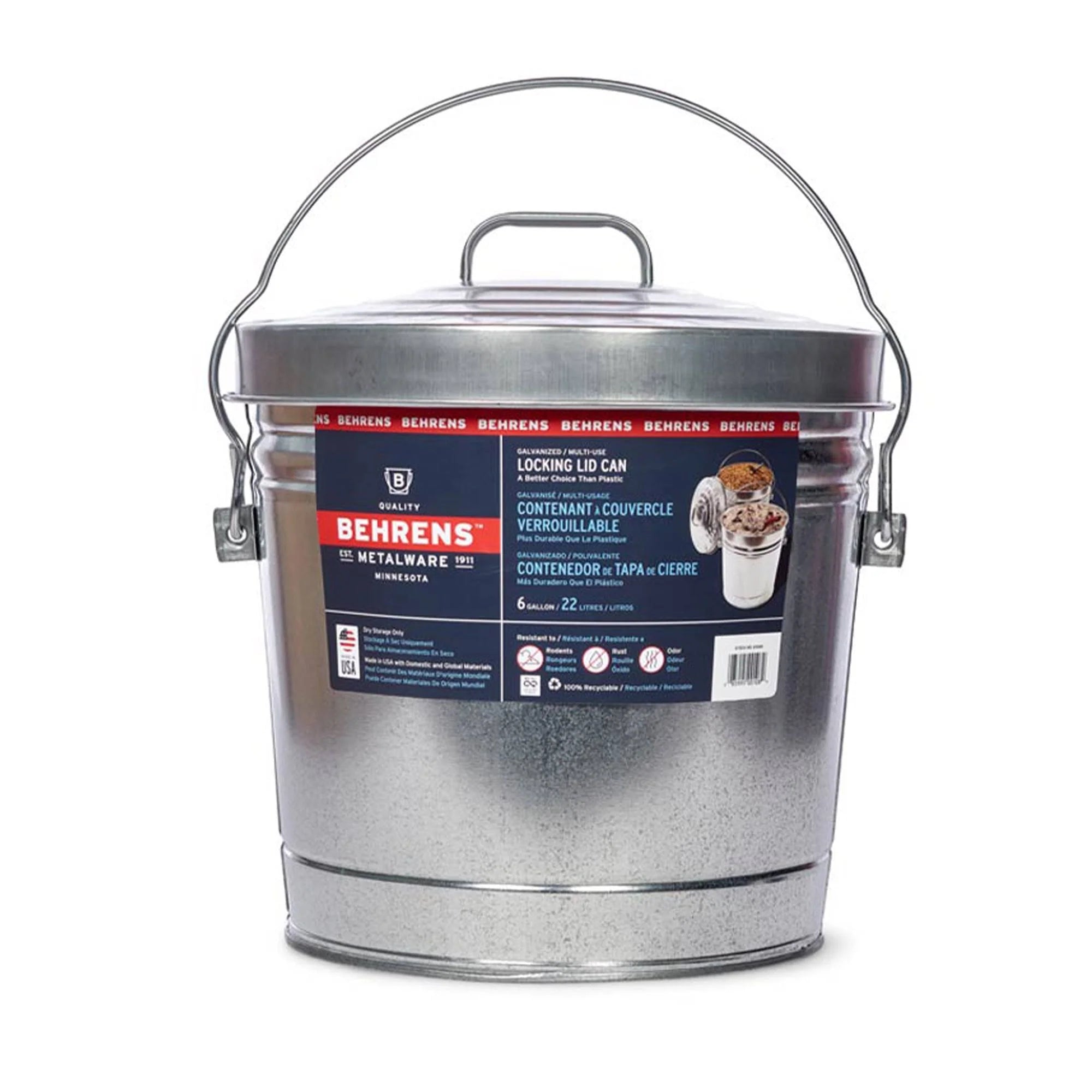 Behrens Galvanized Steel Locking Lid Can - 6 gal