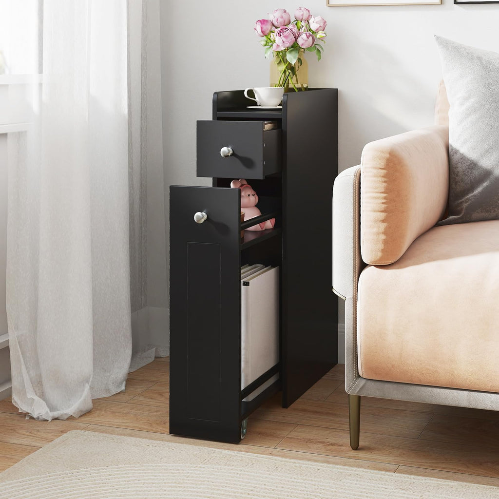 Tangkula Small Bathroom Storage Cabinet 4-Tier with Slide Out Drawers on Casters