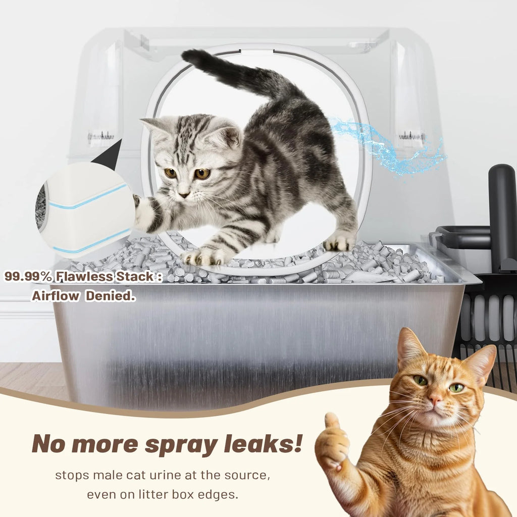 AECOJOY Extra Large Enclosed Stainless Steel Cat Litter Box Enclosure with Lid