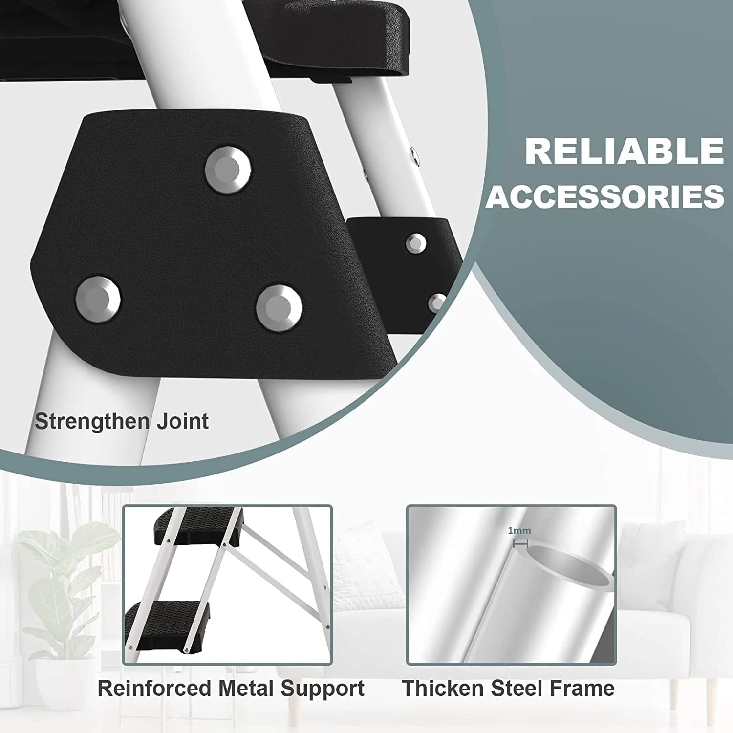 Hbtower Folding 5 - Step Ladder, 330 lb, with Handrails and Tool Tray and Anti - Slip Pedal, White