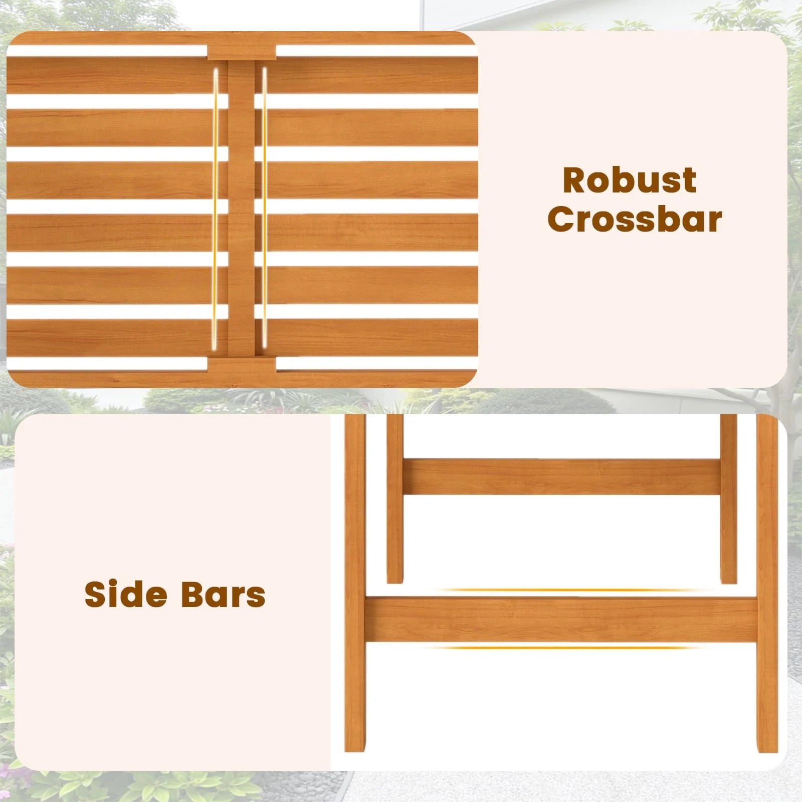 Tangkula Acacia Wood Outdoor Bench with Curved Armrests