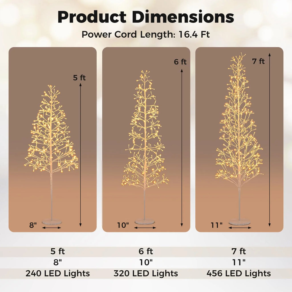 Tangkula Christmas Outdoor Lighted Birch Tree Pre-lit Decor with Warm White Light LED Lights