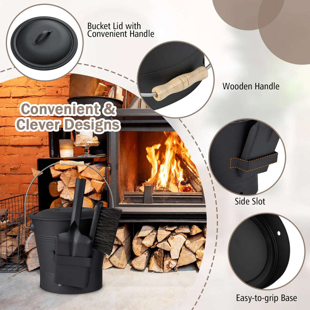 Tangkula Ash Bucket with Lid | 2 Gallon Metal Fireplace Bucket with Handle