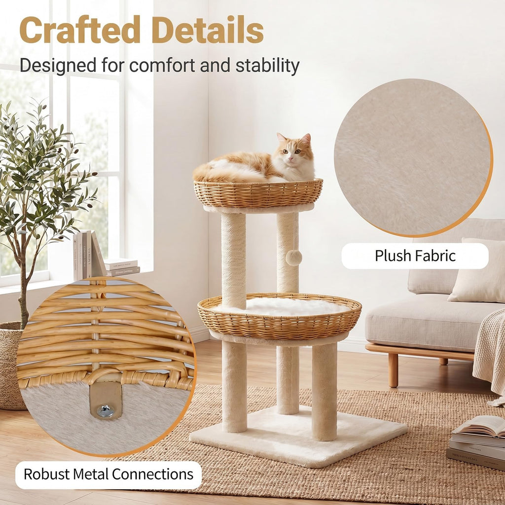 Tangkula 30 Inch Small Cat Tower with 2 Rattan Cat Baskets