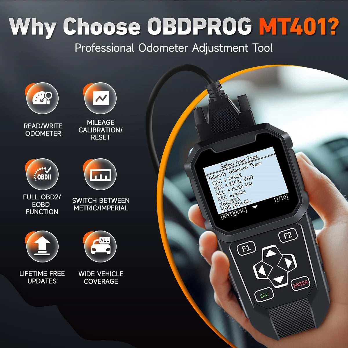 OBDPROG MT401 Automotive Odometer Adjustment Tool Cluster Correction Tool Car Diagnostic Tool OBD2 Scanner Mileage Calibration OBDII Code Reader