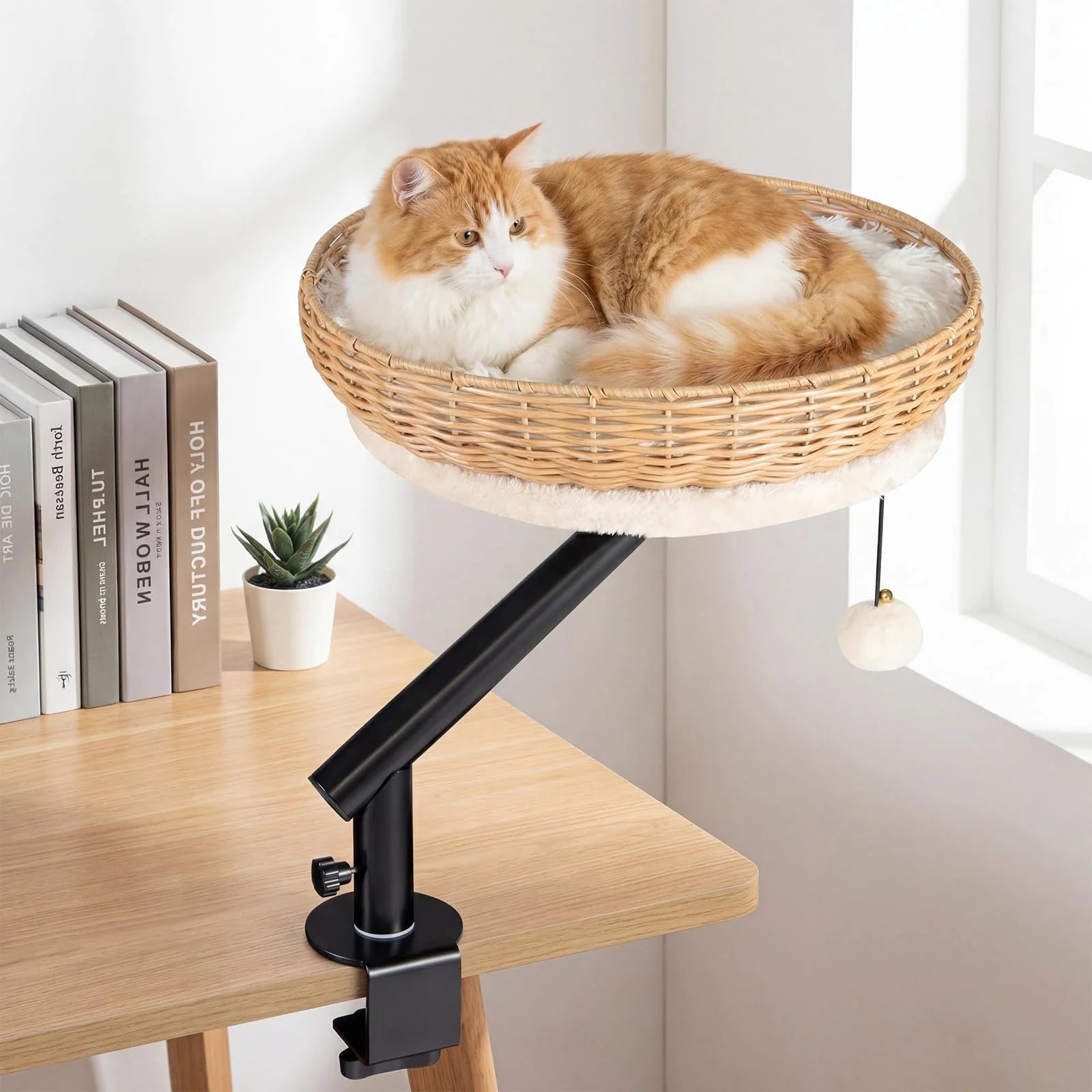 Tangkula Cat Desk Bed 360° Rotatable Rattan Desk Cat Bed Attachment