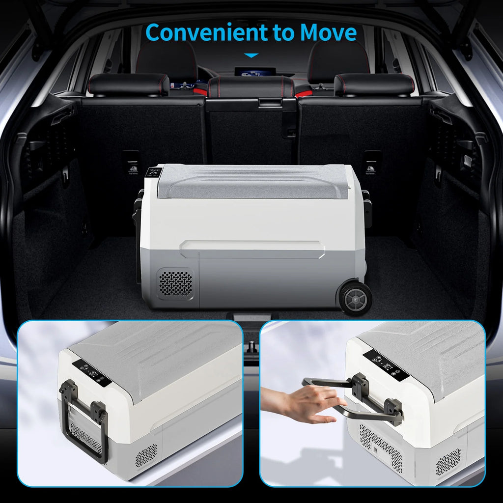 DISHUP 12V Portable Car Refrigerator, 53QT(50 L) Electric Cooler with Dual Zone, DC & AC, Ideal for RV, Camping, Travel, Truck