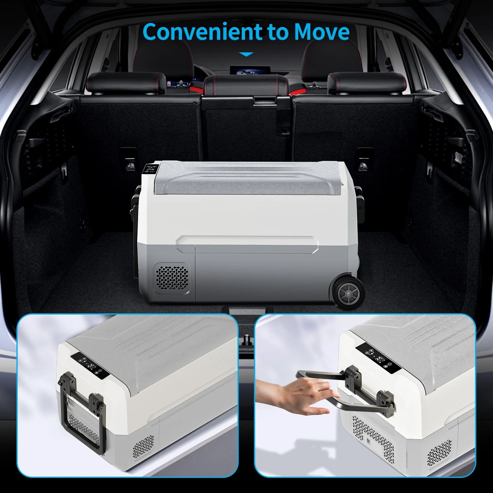 DISHUP 12V Portable Car Refrigerator, 53QT(50 L) Electric Cooler with Dual Zone, DC & AC, Ideal for RV, Camping, Travel, Truck
