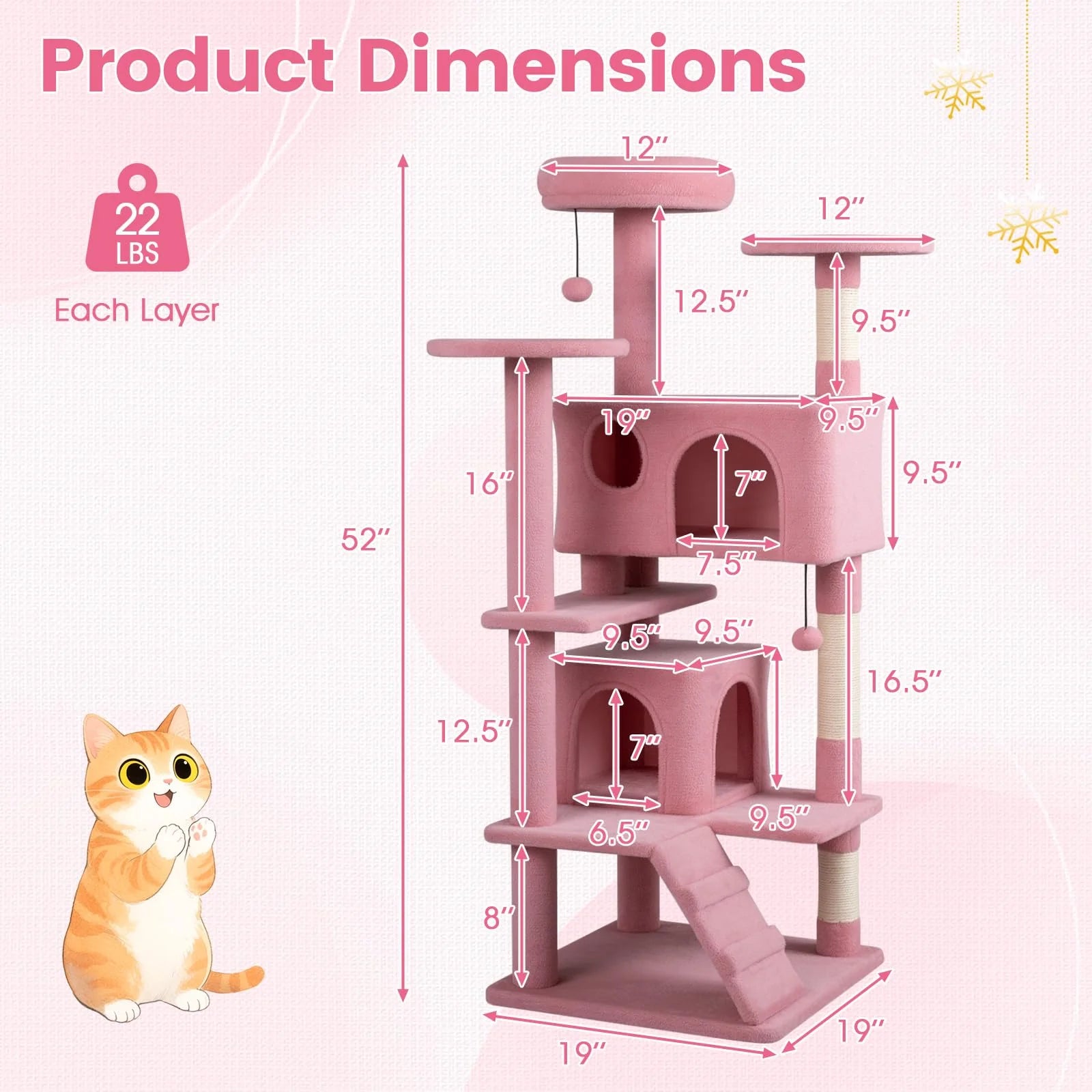 Tangkula 52" Tall Cat Tower with Cushioned Top Perch