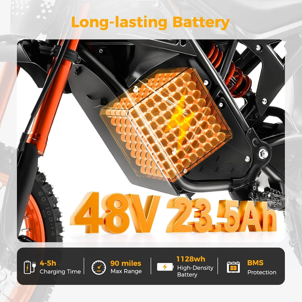 2000W Electric Dirt Bike for Adults Ridingtimes GT73 UL2849, Brushless Hub Motor, 18.2ah*2 Electric Bike with 25" Tires Digital Screen Carbon Steel, Black