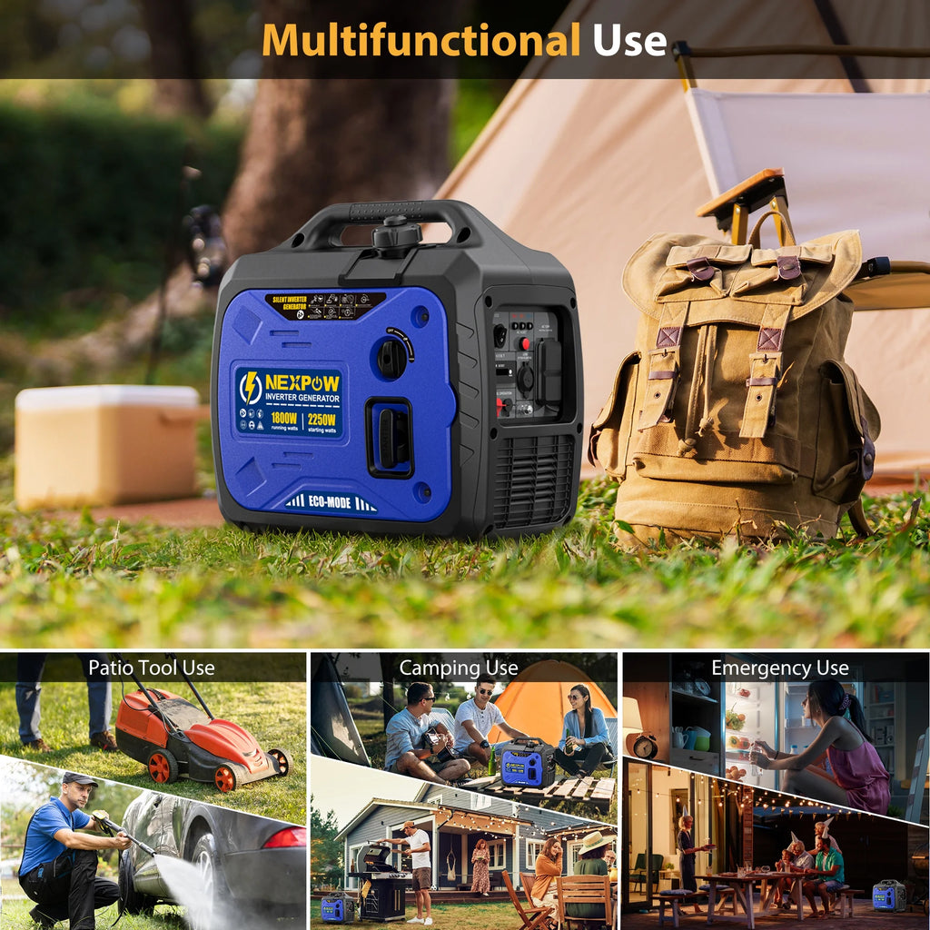 NEXPOW 2250W Portable Inverter Generator, Gasoline Power Quiet Lightweight for Backup Home & Camping, Eco - Mode Feature, Parallel Capability, EPA Compliant