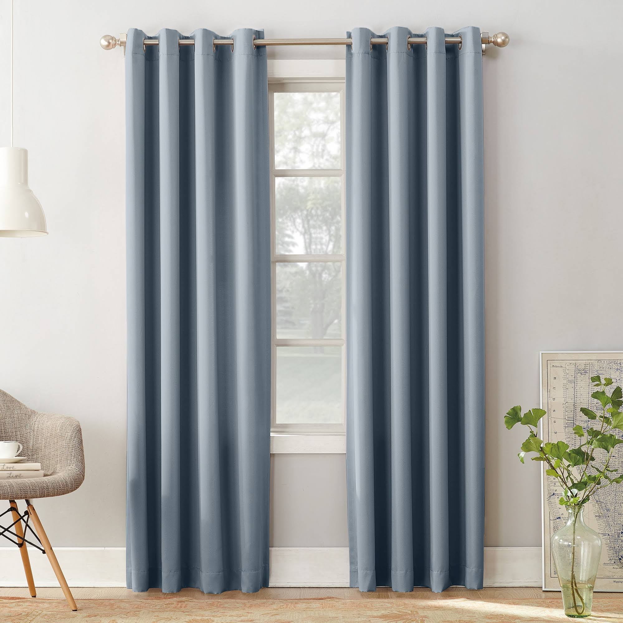 Sun Zero Barrow Energy Efficient Grommet Curtain Panel, 54" x 84", Vintage Blue