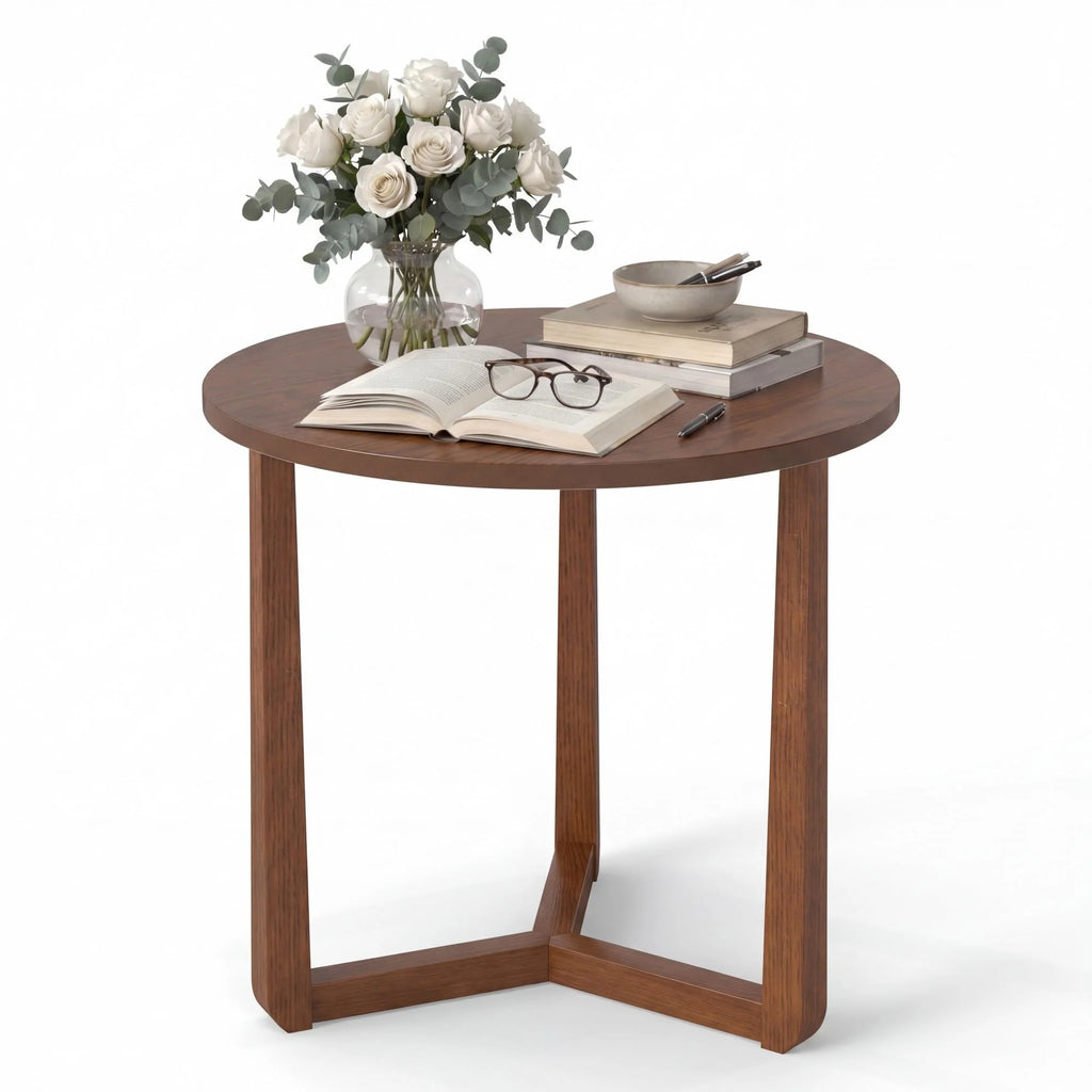 Tangkula Farmhouse Side Table | 22.5" Round End Table with Solid Rubber Wood Legs (1/2)