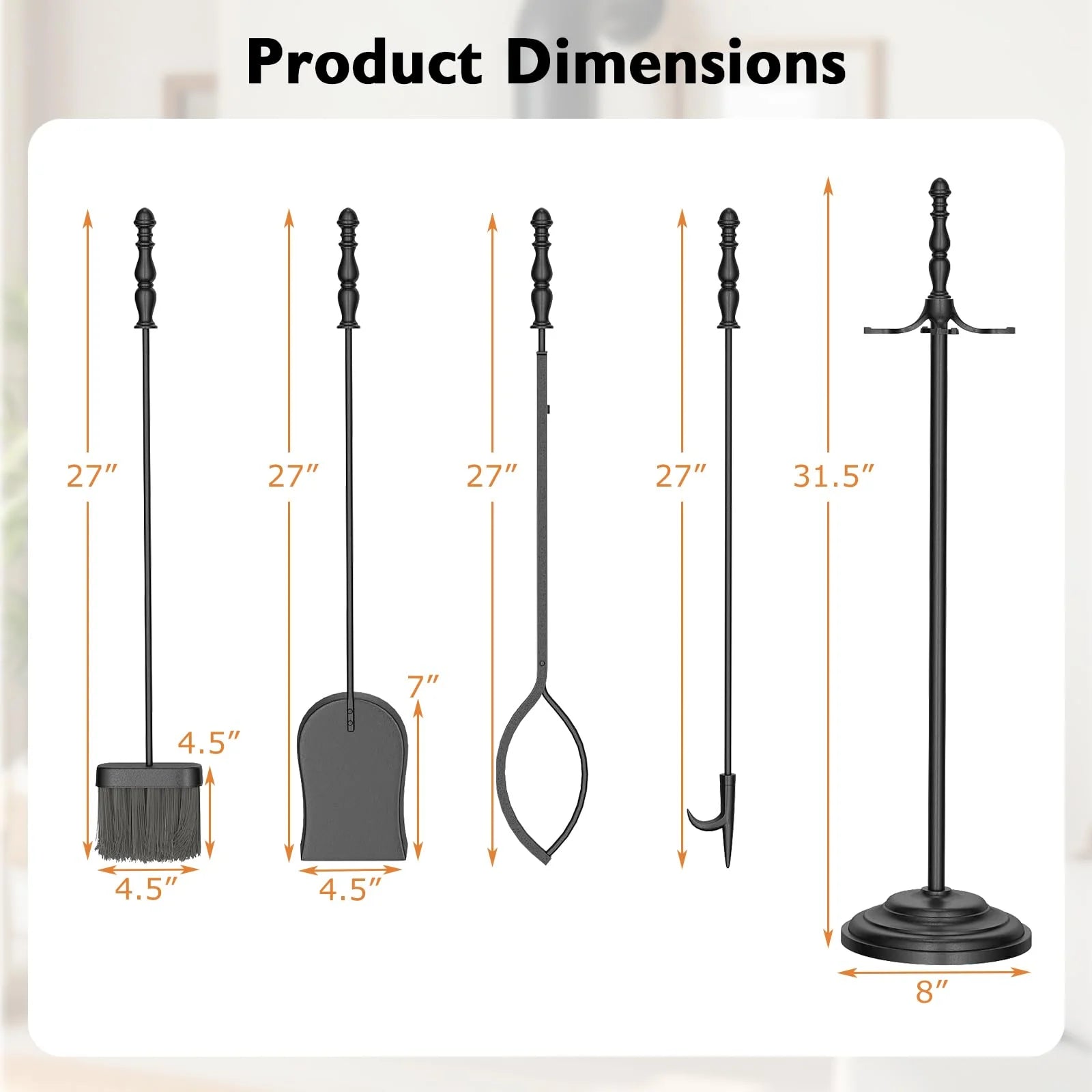 Tangkula 4 in 1 Indoor Outdoor Fire Place Set Tools with Poker