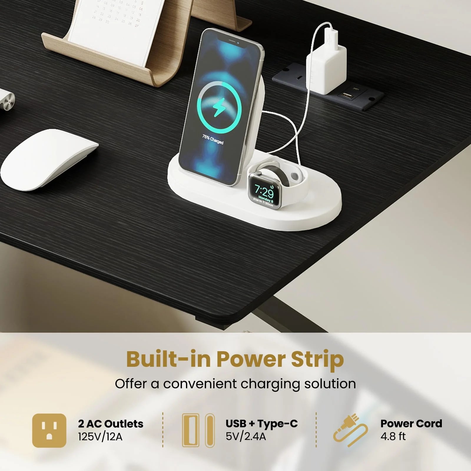 Tangkula 39.5" Mobile Computer Desk with Power Outlets for Home Office Bedroom
