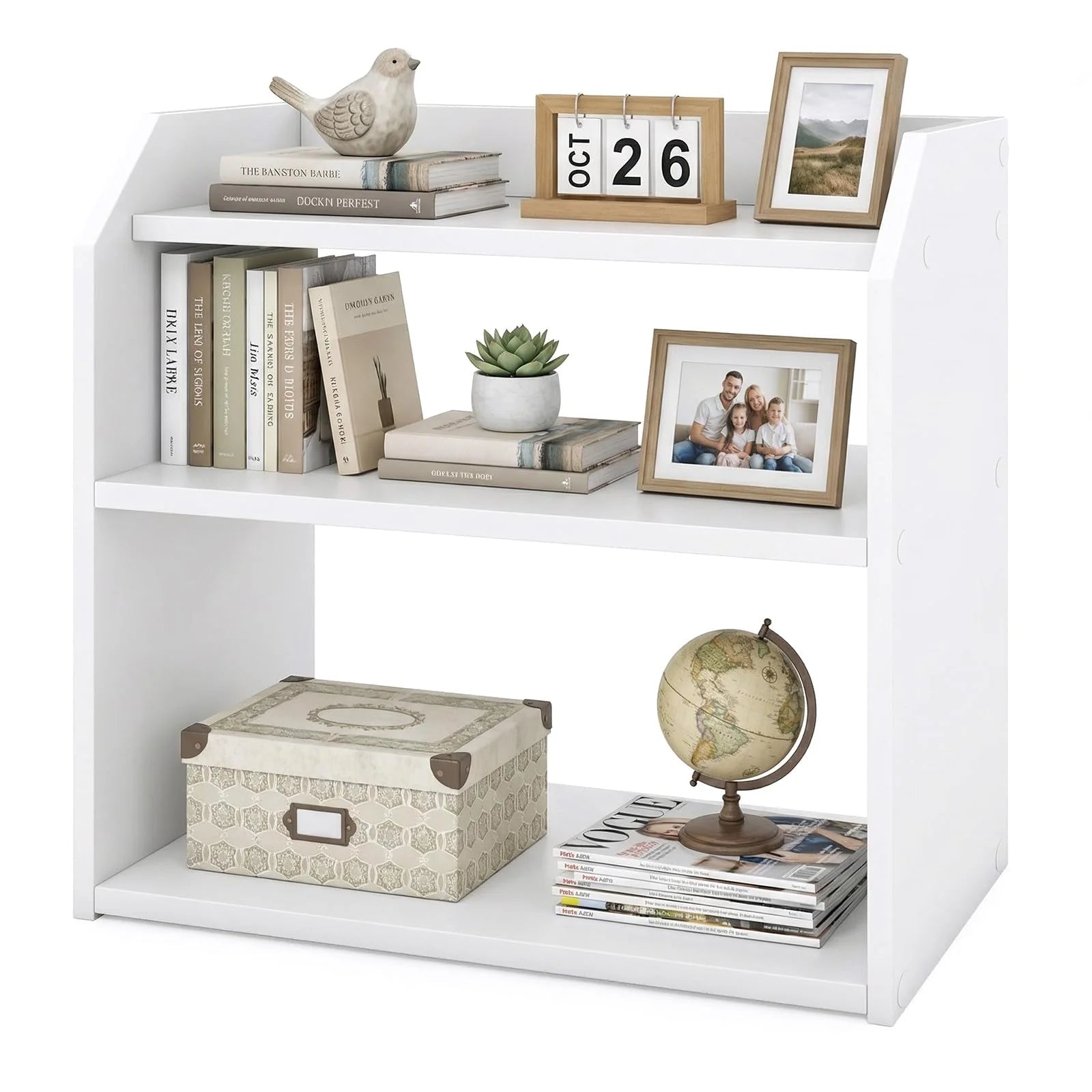 Tangkula 3-Tier Wooden Countertop Bookcase with Guardrails