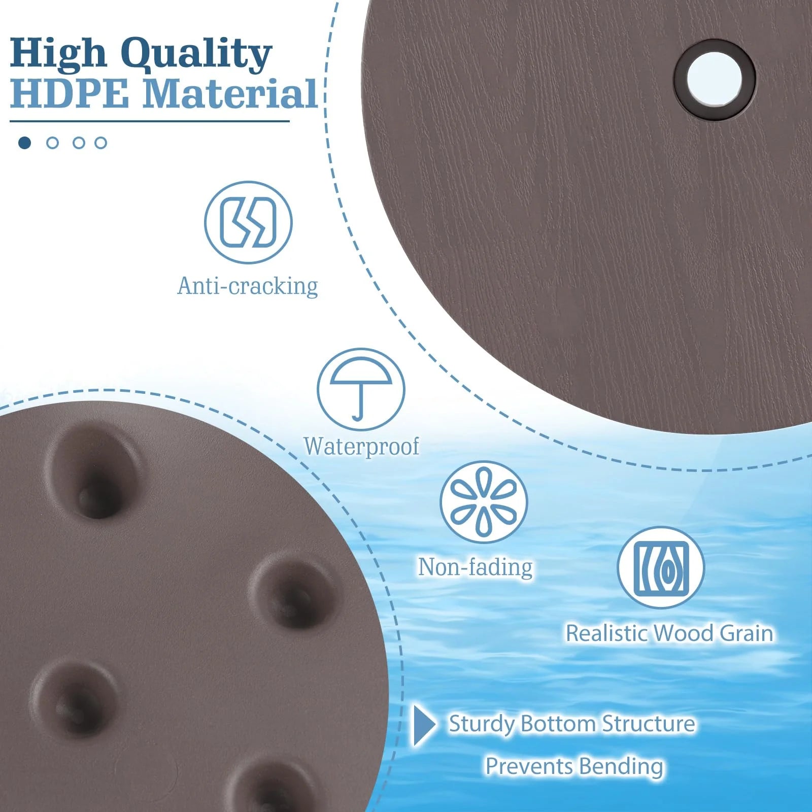Tangkula 20" Umbrella Table 1.5" & 1.9" Umbrella Hole Faux Wood Grain Portable Round Umbrella Table Top