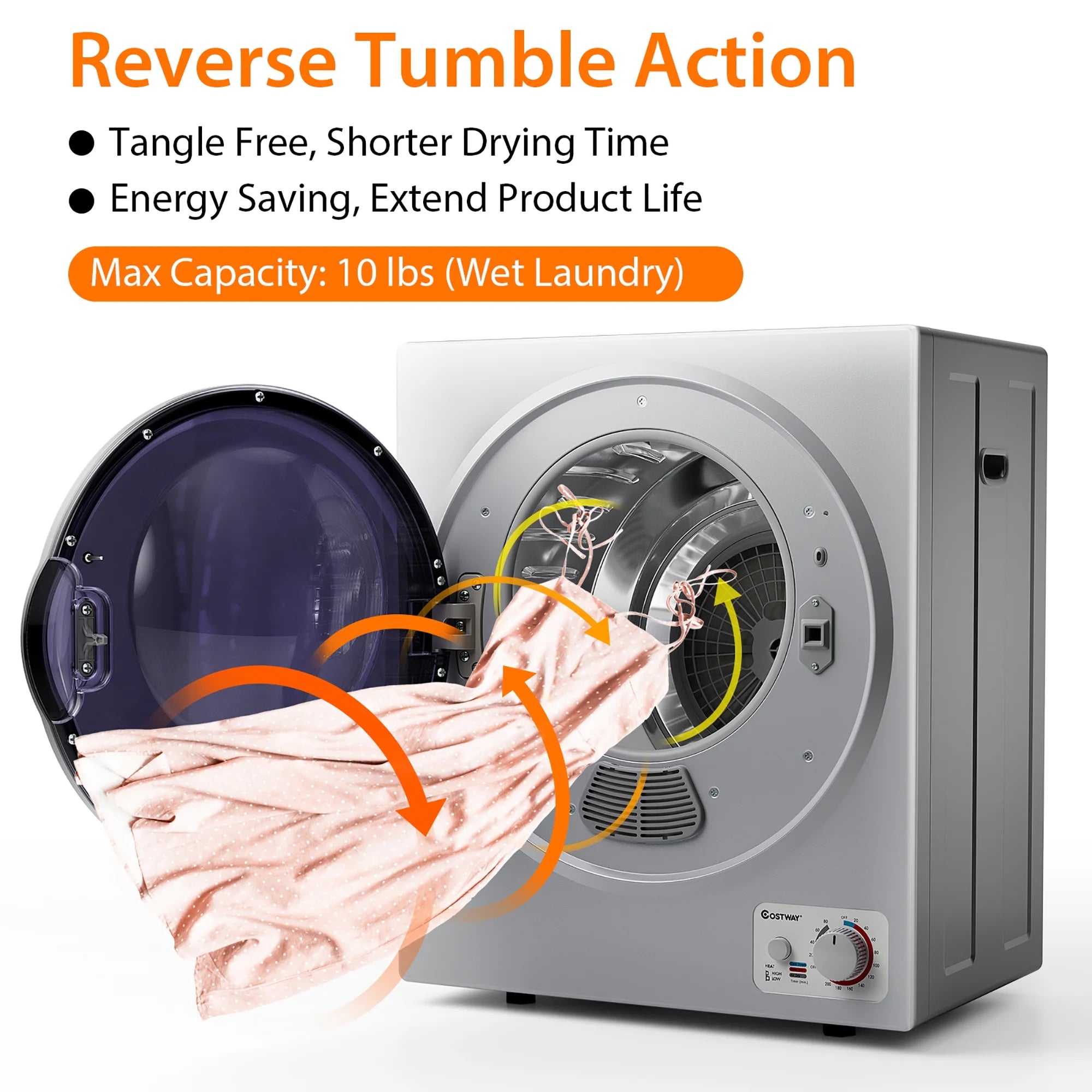 Costway Electric Tumble Compact Laundry Dryer Stainless Steel Wall Mounted 1.5 Cu .ft