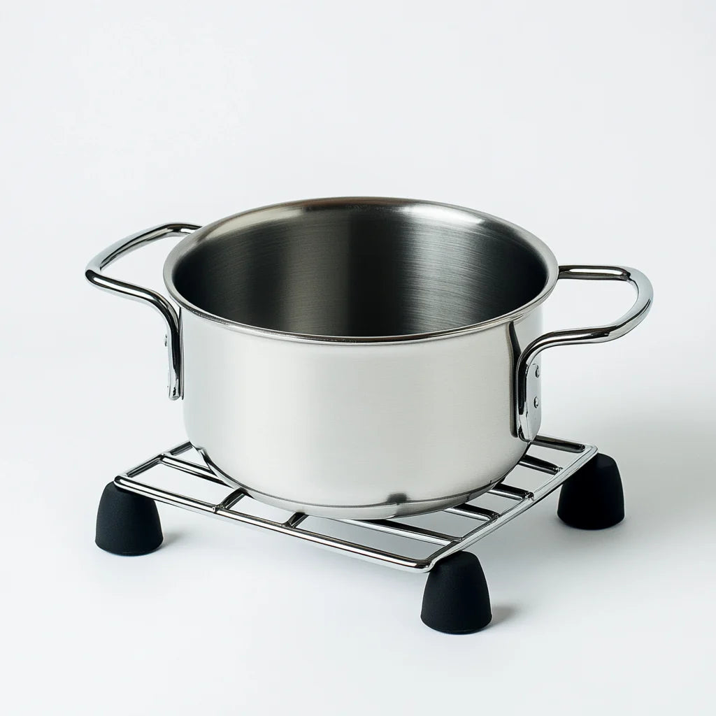 Zaldy Telescopic Trivet - Expandable Stainless Steel Pot Stand for Large Roasting Pans - Heat Resistant Heavy Duty Kitchen Cooling Rack - Modern Silver/Black