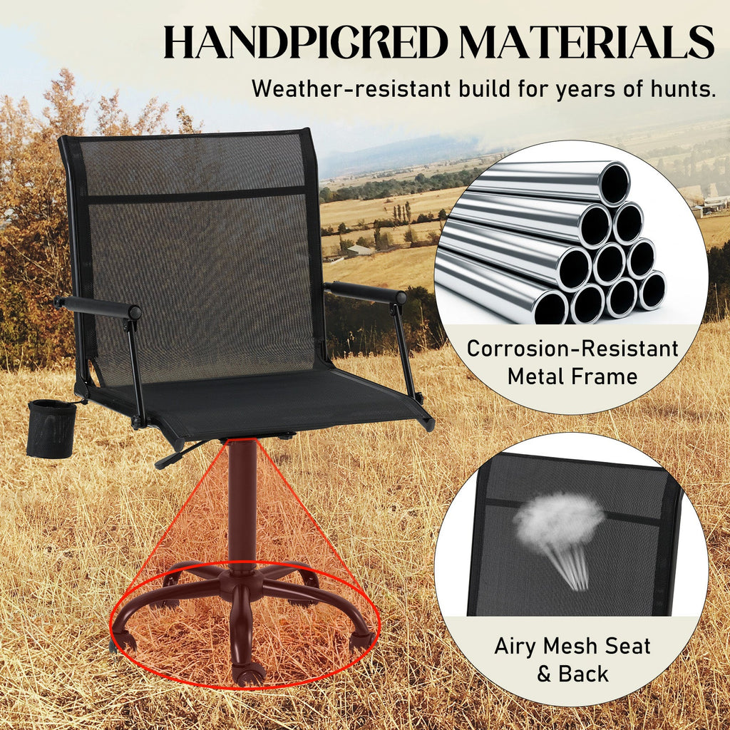 AECOJOY Hunting Swivel Chair, Adjustable Height, Foldable Backrest, Sturdy Frame for Long Hunts