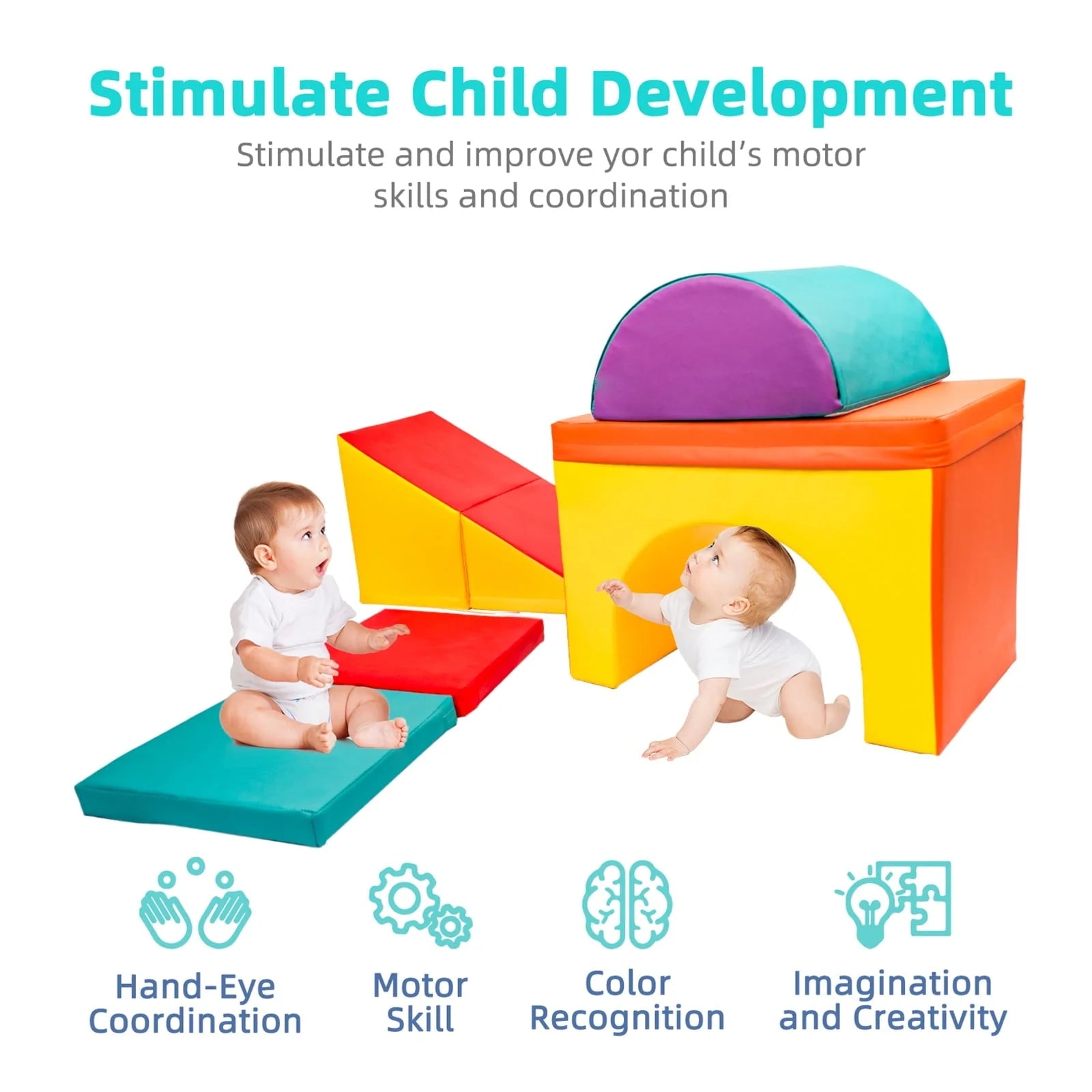 KORIMEFA 5 PCS Kids Climbing Toys for Toddlers 1 - 3, Lightweight Couch Kids for Crawling Sliding, Soft Play Equipment Foam Climber Blocks, Indoor Climb and Crawl Activity Playset