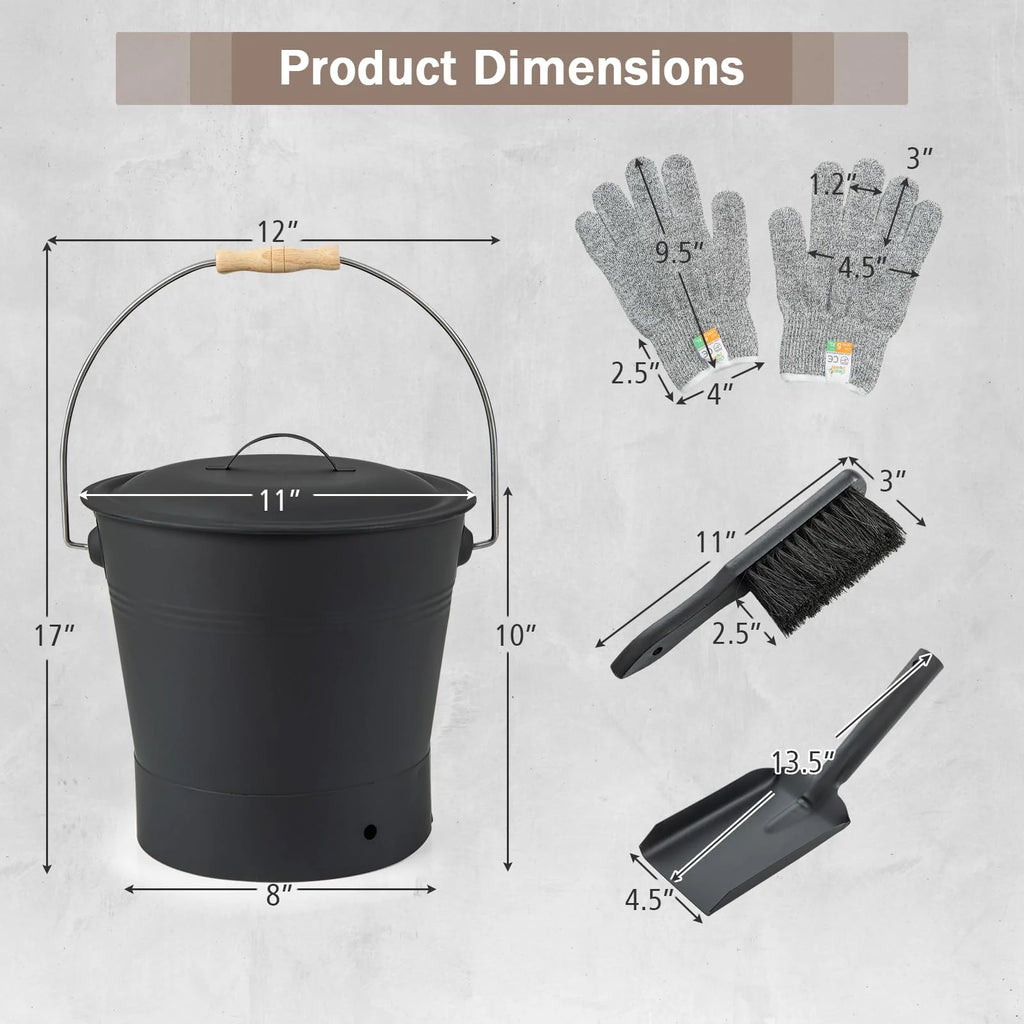 Tangkula Ash Bucket with Lid | 2 Gallon Metal Fireplace Bucket with Handle
