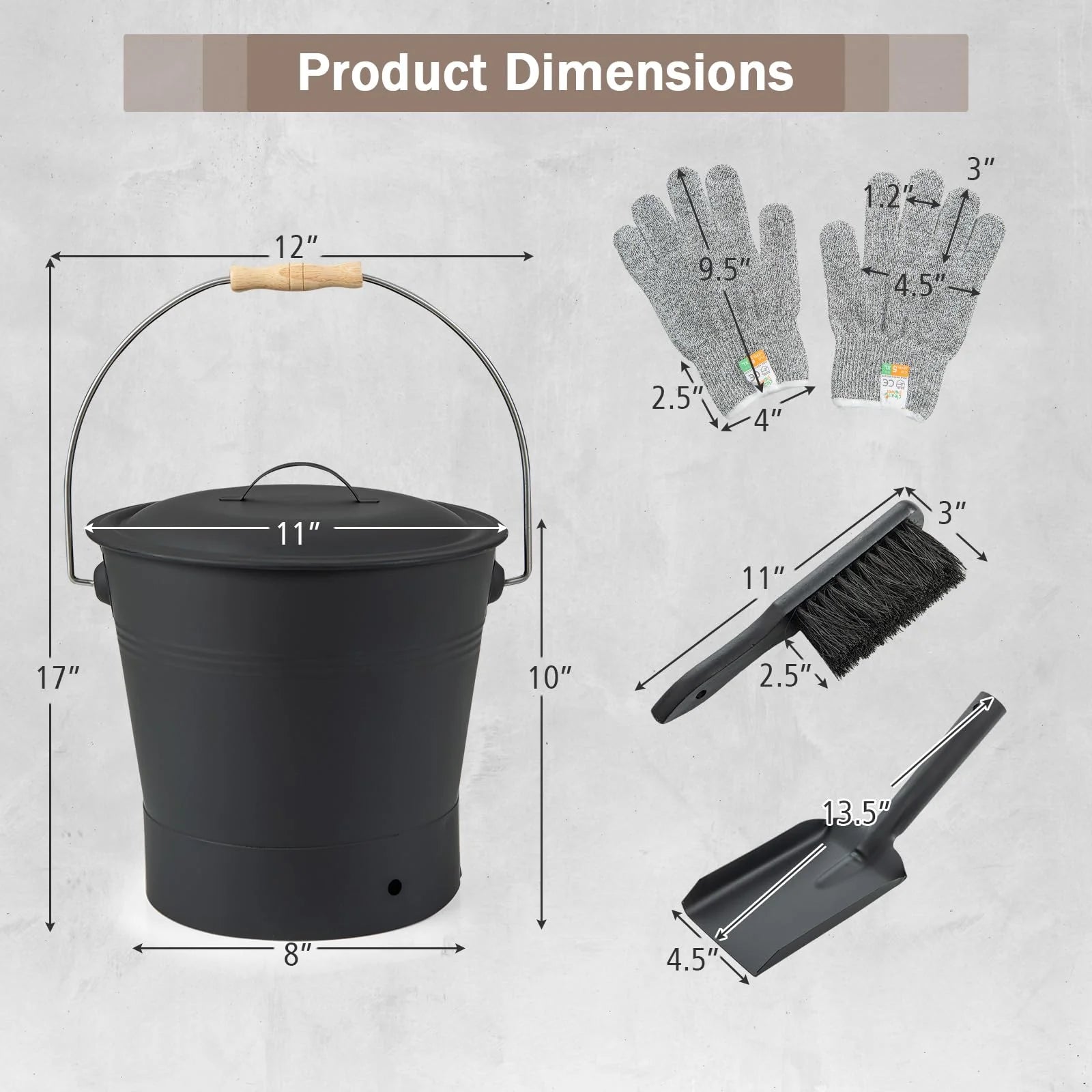 Tangkula Ash Bucket with Lid | 2 Gallon Metal Fireplace Bucket with Handle