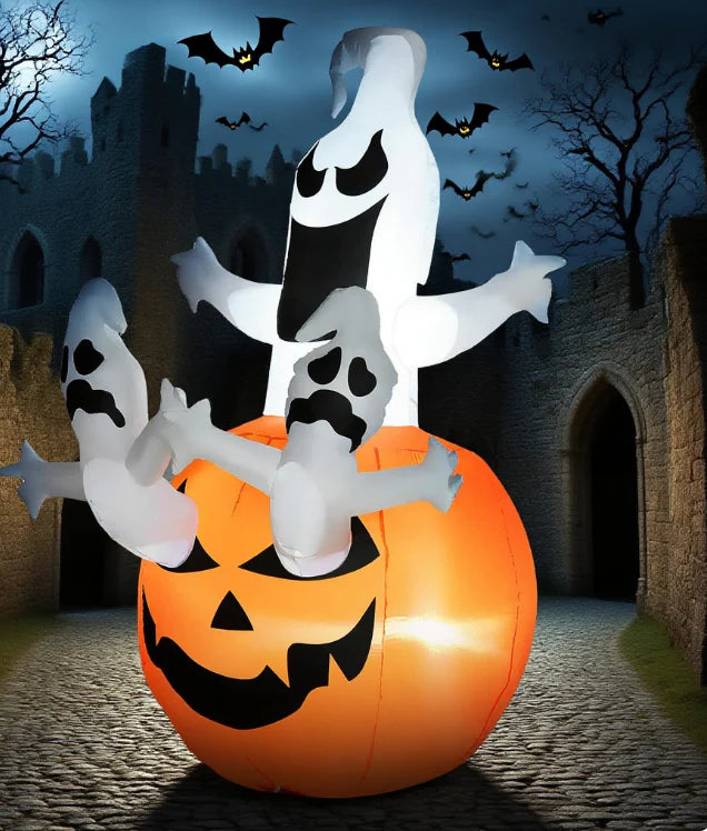 AECOJOY Halloween Inflatables Outdoor Decorations Jack-O-Lantern Pumpkin and Ghosts